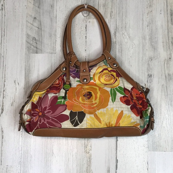 Fossil Handbags - Fossil triangular tropical print floral bag EUC